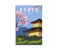 WIZIGM Vintage Travel Kyoto Japan, Golden Pavilion And Cherry Blossoms.jpg Poster Modern Wall Art Canvas Aesthetic Decoration Painting 08x12inch(20x30cm) Unframe-style