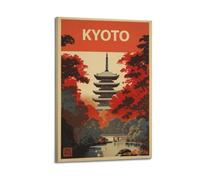 WIZIGM Vintage Travel Kyoto Japan, Pagoda And Autumn Foliage.jpg Poster Modern Wall Art Canvas Aesthetic Decoration Painting 12x18inch(30x45cm) Frame-style