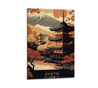 WIZIGM Vintage Travel Kyoto Japan, Pagoda And Mount Fuji.jpg Poster Modern Wall Art Canvas Aesthetic Decoration Painting 20x30inch(50x75cm) Frame-style