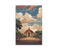 WIZIGM Vintage Travel Laos Vientiane, Temple And Street Scene.jpg Poster Modern Wall Art Canvas Aesthetic Decoration Painting 24x36inch(60x90cm) Unframe-style
