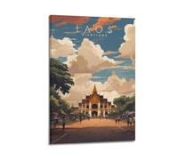 WIZIGM Vintage Travel Laos Vientiane, Temple And Street Scene.jpg Poster Modern Wall Art Canvas Aesthetic Decoration Painting 16x24inch(40x60cm) Frame-style