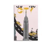 WIZIGM Vintage Travel New York City, Empire State Building & Yellow Cabs.jpg Poster Modern Wall Art Canvas Aesthetic Decoration Painting 08x12inch(20x30cm) Unframe-style