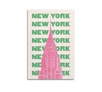 WIZIGM Vintage Travel New York, Repeated Text & Chrysler Building.jpg Poster Modern Wall Art Canvas Aesthetic Decoration Painting 24x36inch(60x90cm) Unframe-style