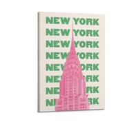 WIZIGM Vintage Travel New York, Repeated Text & Chrysler Building.jpg Poster Modern Wall Art Canvas Aesthetic Decoration Painting 08x12inch(20x30cm) Frame-style