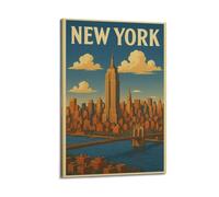 WIZIGM Vintage Travel New York, Skyline with Empire State Building & Brooklyn Bridge.jpg Poster Modern Wall Art Canvas Aesthetic Decoration Painting 24x36inch(60x90cm) Frame-style