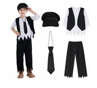 Wizland 4pcs Boys Victorian Costume Outfit with Hat & Tie, Black, 3-4 yrs