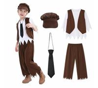 Wizland 4pcs Boys Victorian Costume Outfit with Hat & Tie, Brown, 8-10 yrs
