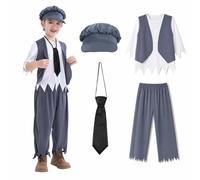 Wizland 4pcs Boys Victorian Costume Outfit with Hat & Tie, Grey, 3-4 yrs