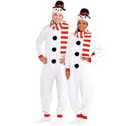 Wizland Fleece Snowman Costume for Adult Olaf Costume Women Hoodied Frozen Onesie Adult Plush One Piece Snowman Onesie Christmas M