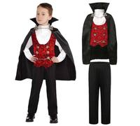 Wizland Kids Boys Deluxe Vampire Costume Set with Top,Pants,Cape 3-14 yrs | Dracula Halloween Fancy Dress up，Gothic Vampire Gothic Horror Set
