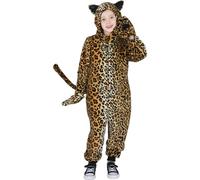 Wizland Kids Cheetah Onesie Costume,Boys and Girls Animal Outfits,One-Piece Hooded Flannel Leopard Fancy Dress 4-6 years