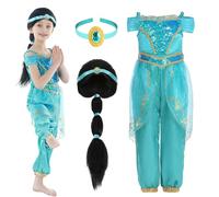 Wizland Kids Jasmine Princess Costume with Wig,Sequined Princess Costume Set,Girls Dance Fancy Dress Outfit 2-3 Years