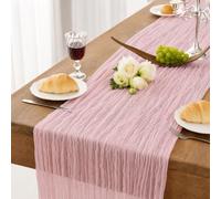 Wizland Pink Wedding Cheesecloth Table Runner,90*300cm Pastel Boho Gauze | Rustic Table Decorations for Wedding, Home Party, Baby Shower, Christmas & Easter