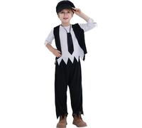Wizland Victorian Costume for Boys with Hat& Ties,Kids World War 2 Evacuee Costume,Boys Oliver Twist Costumes Outfit for World Book Day 10-12 years(Black)