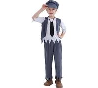 Wizland Victorian Costume for Boys with Hat& Ties,Kids World War 2 Evacuee Costume,Boys Oliver Twist Costumes Outfit for World Book Day 8-10 years(Grey)