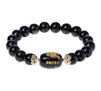 Wizock 10mm Feng Shui Gold Obsidian Beaded Bracelets Wealth Elastic Bracelets for Women Men Protection Prosperity Spiritual Good Luck Gifts Unisex