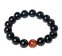 Wizock 12mm Black Obsidian/Agate Gems Protection Stretch Bracelets Good Luck Crystals and Stones Beaded Bracelets for Women and Men Unisex (The Six Words Mantra)