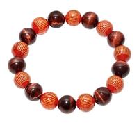 Wizock 12mm Feng Shui Red Agate Heart Sutra Stretch Bracelets Spiritual Tiger's Eye Beaded Bracelets for Women and Men Protection Wealth Good Luck Jewelry