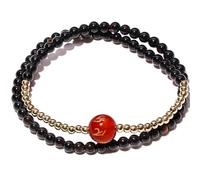 Wizock 4mm Black Agate Beaded Bracelets Feng Shui Wealth Layered Stretch Wrap Bracelets for Women Good Luck Jewelry