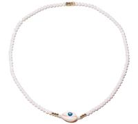 Wizock 4mm White Shell Beaded Necklace Seashell with Evil Eye Necklaces for Women Good Luck 18 Inches Beach Surfer Jewelry