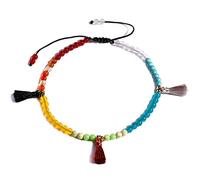 Wizock 7 Charkas Crystals Ankle Bracelets for Women Dangle Tassels Handmade Beach Spiritual Energy Dainty Anklet Adjustable (8.5-10 in)