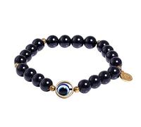 Wizock 8mm Obsidian Beaded Evil Eye Bracelets Stretch Bring Luck Protection Prosperity Amulet Bracelet for Women and Men Wealth Jewelry Gifts