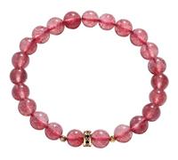 Wizock 8mm Round Crystals Beaded Bracelets Spiritual Stretch Bracelets for Women and Men Birthstone Jewelry Unisex (Strawberry Quartz)