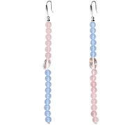 Wizock 925 Sterling Silver Rose Quartz/Clear Quartz/Blue Agate Handmade Earrings Long Asymmetry Love Energy Jewelry Dangle Earrings for Women