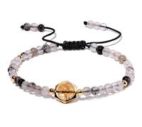 Wizock Adjustable Handmade 4mm Semi-Precious Stone Beaded Bracelets Citrine Bracelets for Women Wealth Peace Relaxation Jewelry (Black Rutilated Quartz)