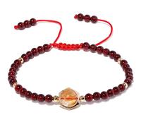 Wizock Adjustable Handmade 4mm Semi-Precious Stone Beaded Bracelets Citrine Bracelets for Women Wealth Peace Relaxation Jewelry (Garnet)