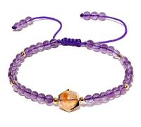 Wizock Adjustable Handmade 4mm Semi-Precious Stone Beaded Bracelets Citrine Bracelets for Women Wealth Peace Relaxation Jewelry (Amethyst)