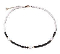 Wizock Black Agate/White Shell Beaded Necklace Moon and Star Necklaces for Women 4mm Crystals Choker Beach Surfer Jewelry