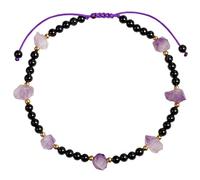 Wizock Black Agate with Raw Amethyst Beads Ankle Bracelets for Women Crystals Beaded Anklet Adjustable Handmade Love Protection Jewelry Gifts