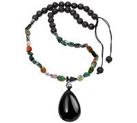 Wizock Black Obsidian Drop Shape Pendant Moss Agate/Lava Stone Chain Necklaces for Women Men Essential Oil Diffuser Crystal Necklace Brithday Gifts