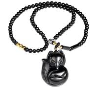 Wizock Black Obsidian Fox Pendant Choker Necklace for Women Agate Chain Beads Reiki Crystals Bring Lucky Protection Amulet Necklaces