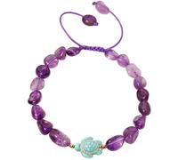 Wizock Boho Blue Sea Turtle Charms Bracelets for Women Reiki Tumbled Crystals Beaded Bracelets Love Wealth and Good Luck Beach Jewelry (Amethyst)