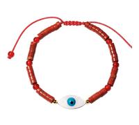 Wizock Boho Shell Evil Eye Bracelets Protection 4mm Spiritual Small Heishi Tube Beaded Bracelets for Women Surfer Beach Jewelry (Red Jasper)