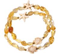Wizock Boho Summer Turtle and Starfish Wrap Bracelets for Women Tumbled Stones Beaded Bracelets Wealth Love Energy Good Luck Beach Jewelry, M, Stone, citrine