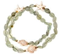 Wizock Boho Summer Turtle and Starfish Wrap Bracelets for Women Tumbled Stones Beaded Bracelets Wealth Love Energy Good Luck Beach Jewelry, Medium, Stone, prehnite