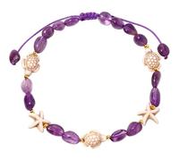 Wizock Boho Turtle Starfish Ankle Bracelets for Women Tumbled Crystals Beaded Anklet Summer Hawaii Beach Adjustable Party Foot Jewelry, M, Stone, Amethyst