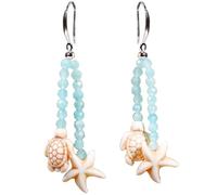 Wizock Boho Turtle Starfish Earrings Faceted Amazonite Beads 925 Sterling Silver Ocean Beach Jewelry Dangle Earrings for Women Good Luck Balance Energy