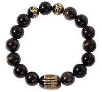 Wizock Feng Shui 12mm Spiritual Crystals Dragon Beaded Bracelets Wealth Good Luck Jewelry Stretch Bracelets for Women and Men (Obsidian)