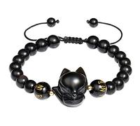 Wizock Feng Shui Black Agate Beads Obsidian Crystal Fox Bracelet for Women Bring Wealth and Good Luck Protection Amulet Animual Bracelets Jewelry