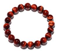 Wizock Gem Semi Precious Gemstone Beaded Bracelets Spiritual Crystals Unisex Stretch Bracelets for Women and Men 10mm Round Beads (Red Tiger's Eye)