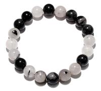 Wizock Gem Semi Precious Gemstone Beaded Bracelets Spiritual Crystals Unisex Stretch Bracelets for Women and Men 10mm Round Beads (Black Rutilated Quartz)