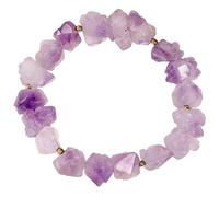 Wizock Genuine Raw Amethyst Quartz Beaded Bracelets for Women Chakra Reiki Crystals Irregular Elastic Adjustable Bracelets