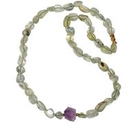 Wizock Green Prehnite Beaded Necklace Raw Amethyst Necklaces for Women Good Luck February Birthstone Jewelry