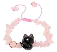 Wizock Irregular Rose Quartz Chips Beaded Bracelets for Women Handmade Cute Obsidian Fox Bracelets Protection Love Gifts for Her