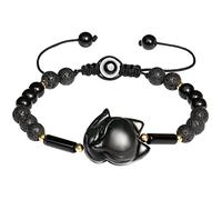 Wizock Lava Rock/Black Agate/Obsidian Fox Bracelet for Women Essential Oil Diffuser Handmade Protection Crystals Bring Lucky and Prospertity Beaded Bracelets
