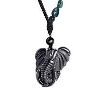 Wizock Moss Agate Chain/Black Obsidian Elephant Pendant Necklace Crystals and Stones Necklaces for Women Good Luck Fortune Wealth Gifts for Mom (Big Ear Elephant)